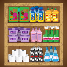 卡通洗涤用品货架矢量素材模板——免费下载指南